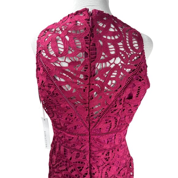 Adelyn Rae Women's Crochet Lace Crewneck Fit & Flare Party Dress Magenta Size L - Picture 8 of 13